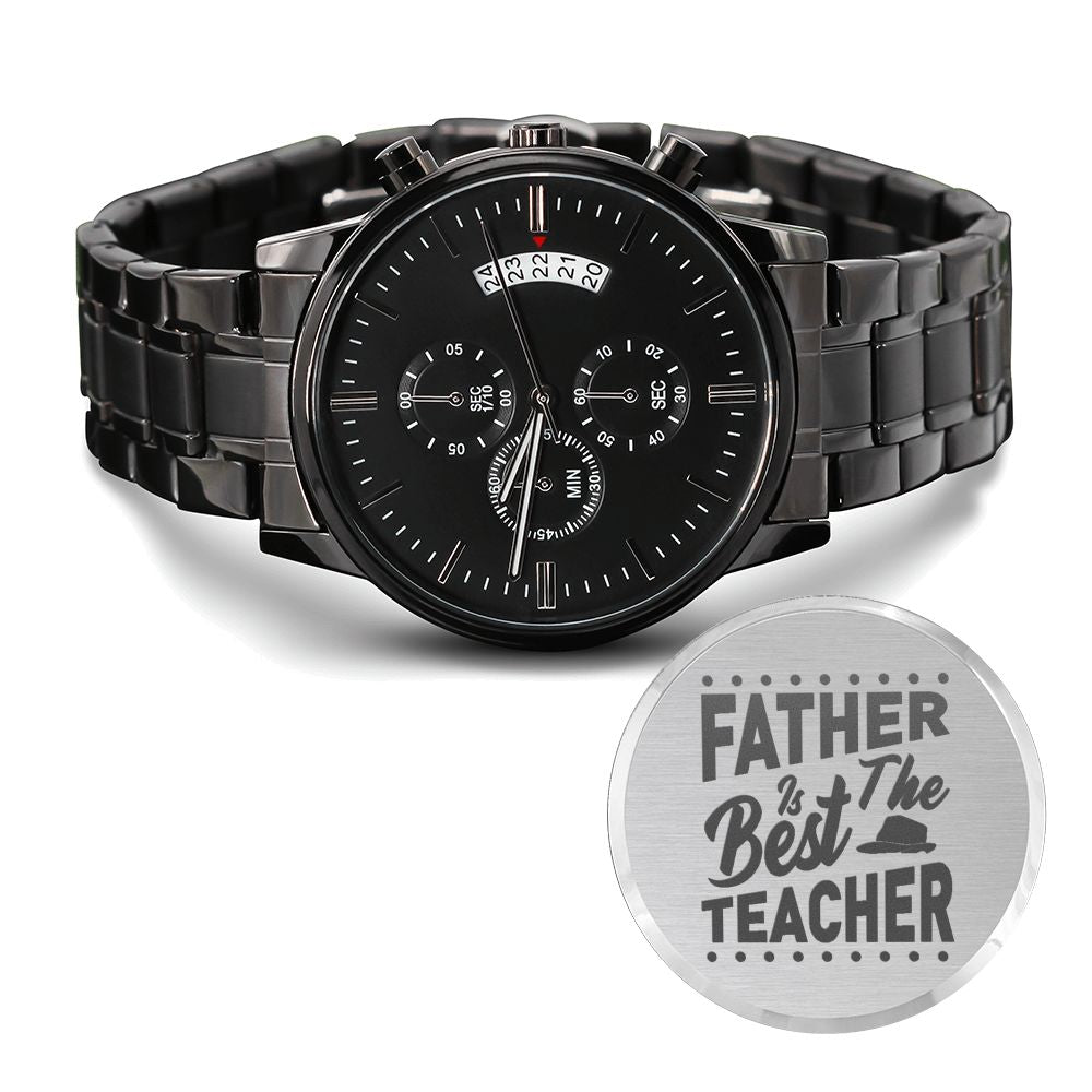 Father Best Teacher Engraved Multifunction Analog Stainless Steel Chronograph Men&#39;s Watch W Copper Dial-Express Your Love Gifts