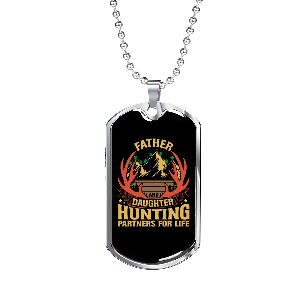 Father Daughter Hunting Partners Necklace Stainless Steel or 18k Gold Dog Tag 24" Chain-Express Your Love Gifts