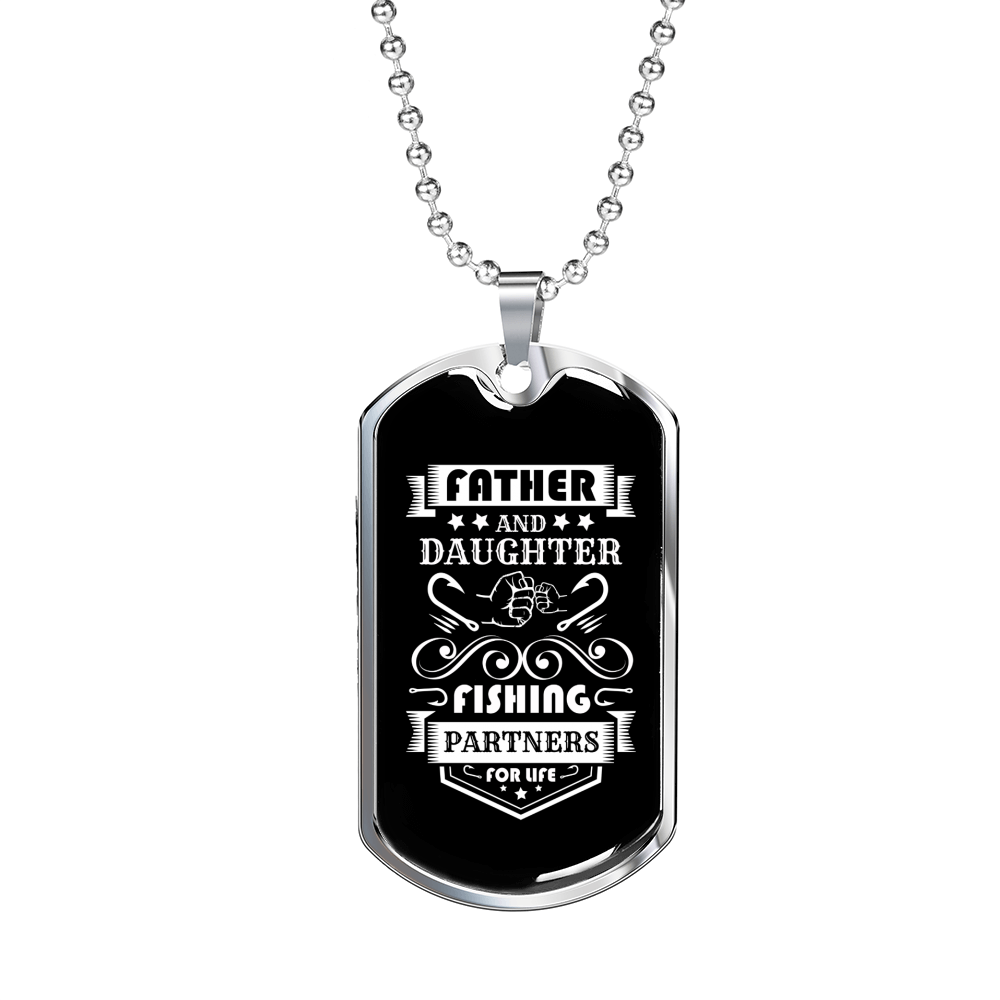 Father Partners Fishing Necklace Stainless Steel or 18k Gold Dog Tag 24" Chain-Express Your Love Gifts