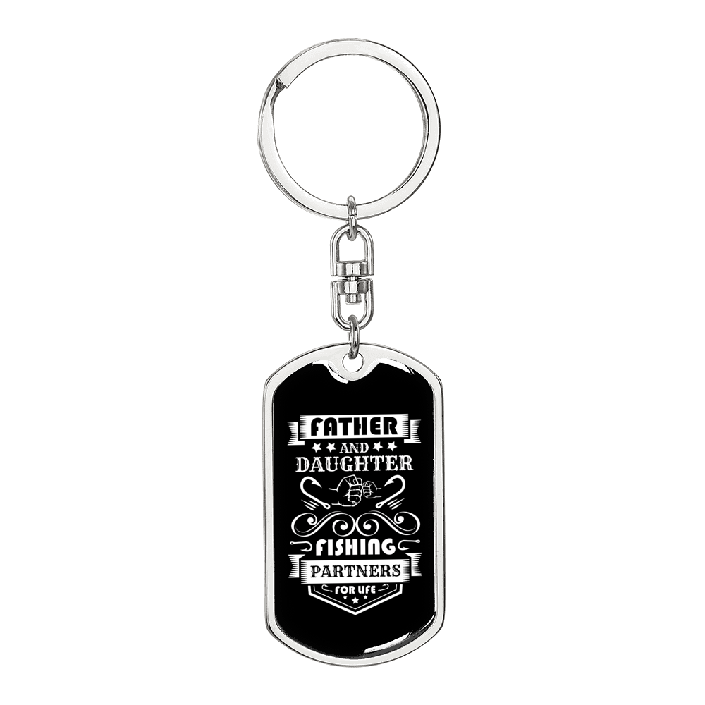 Father Partners Fishing Stainless Steel or 18k Gold Dog Tag Keyring-Express Your Love Gifts