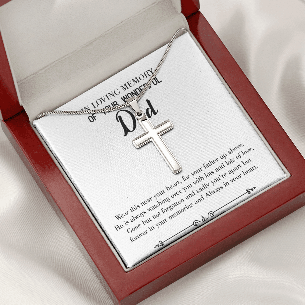 Father Up Above Dad Memorial Gift Dad Memorial Cross Necklace Sympathy Gift Loss of Father Condolence Message Card-Express Your Love Gifts
