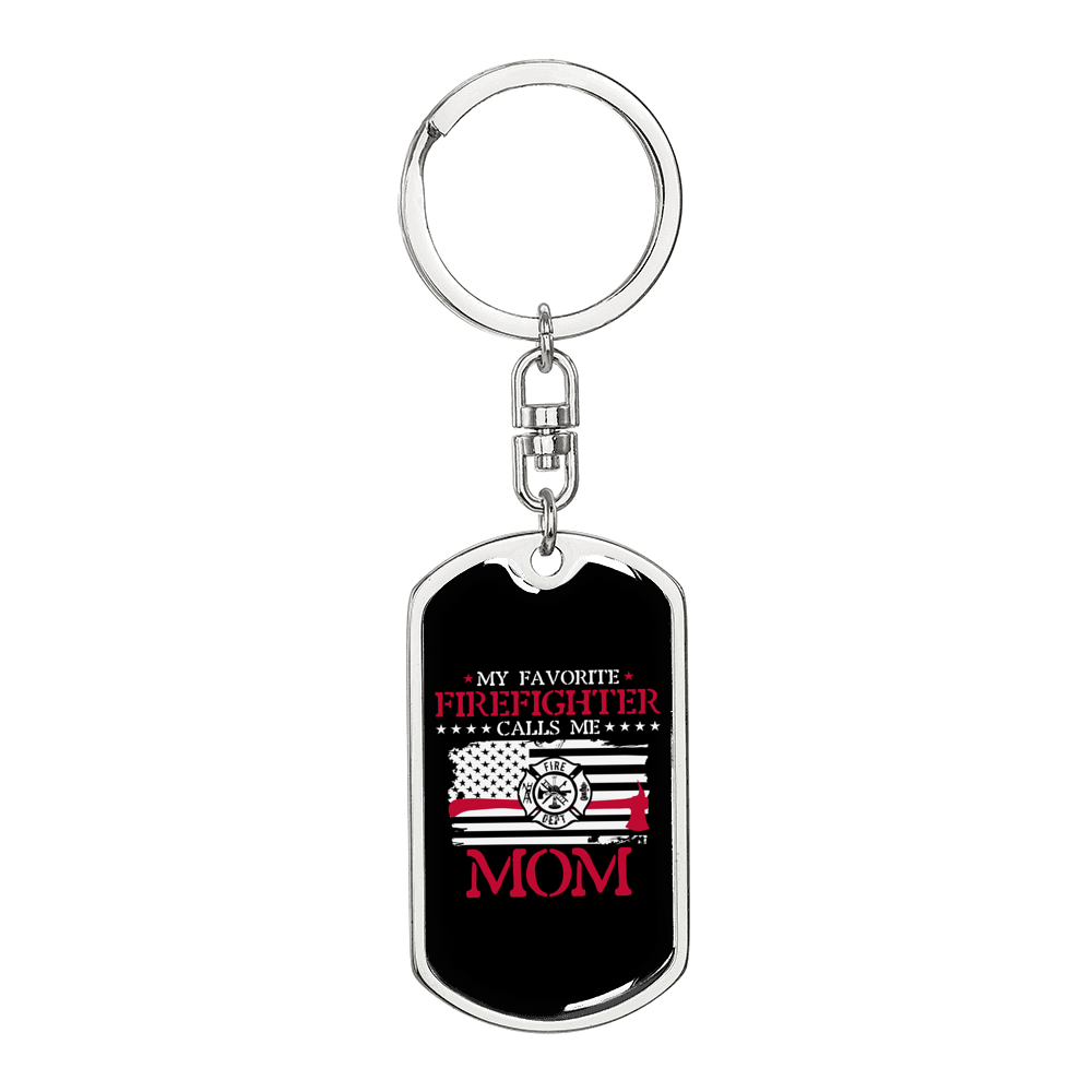 Favorite Firefighter Son Keychain Stainless Steel or 18k Gold Dog Tag Keyring-Express Your Love Gifts