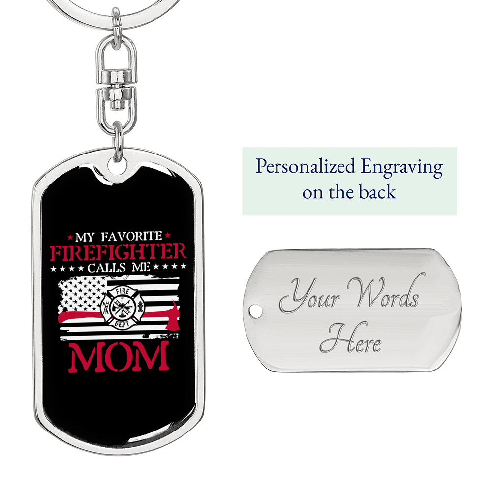 Favorite Firefighter Son Keychain Stainless Steel or 18k Gold Dog Tag Keyring-Express Your Love Gifts