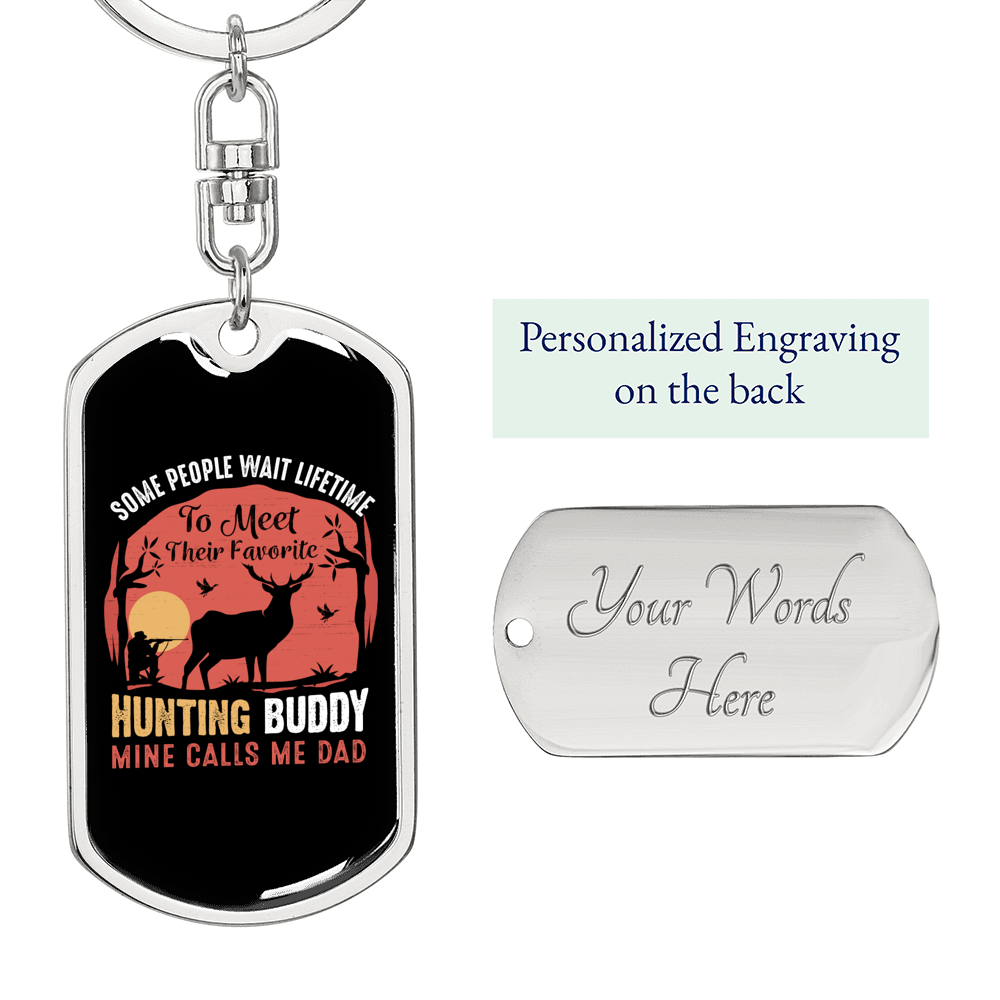 Favorite Hunting Buddy Keychain Stainless Steel or 18k Gold Dog Tag Keyring-Express Your Love Gifts