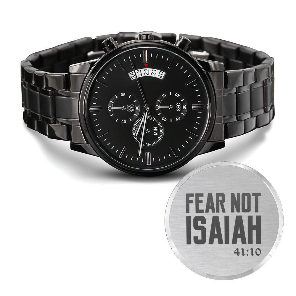 Fear Not Isaiah Engraved Bible Verse Men's Watch Multifunction Stainless Steel W Copper Dial-Express Your Love Gifts