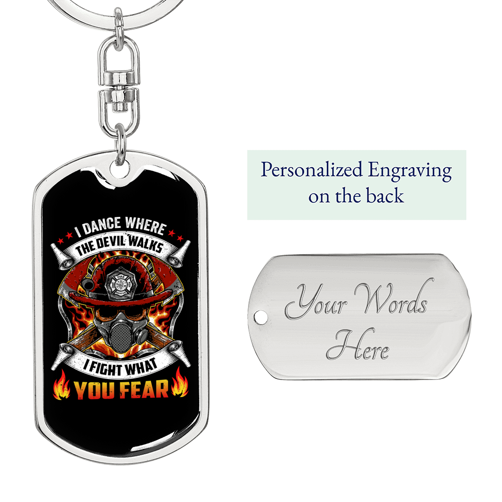 Fearless Firefighter Keychain Stainless Steel or 18k Gold Dog Tag Keyring-Express Your Love Gifts