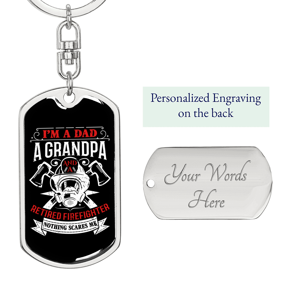 Fearless Retired Firefighter Keychain Stainless Steel or 18k Gold Dog Tag Keyring-Express Your Love Gifts