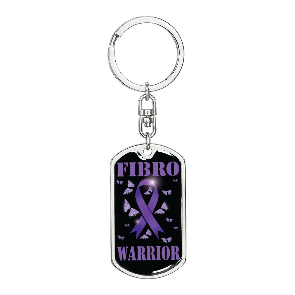 Fibromyalgia Warrior Keychain Stainless Steel or 18k Gold Dog Tag Keyring-Express Your Love Gifts