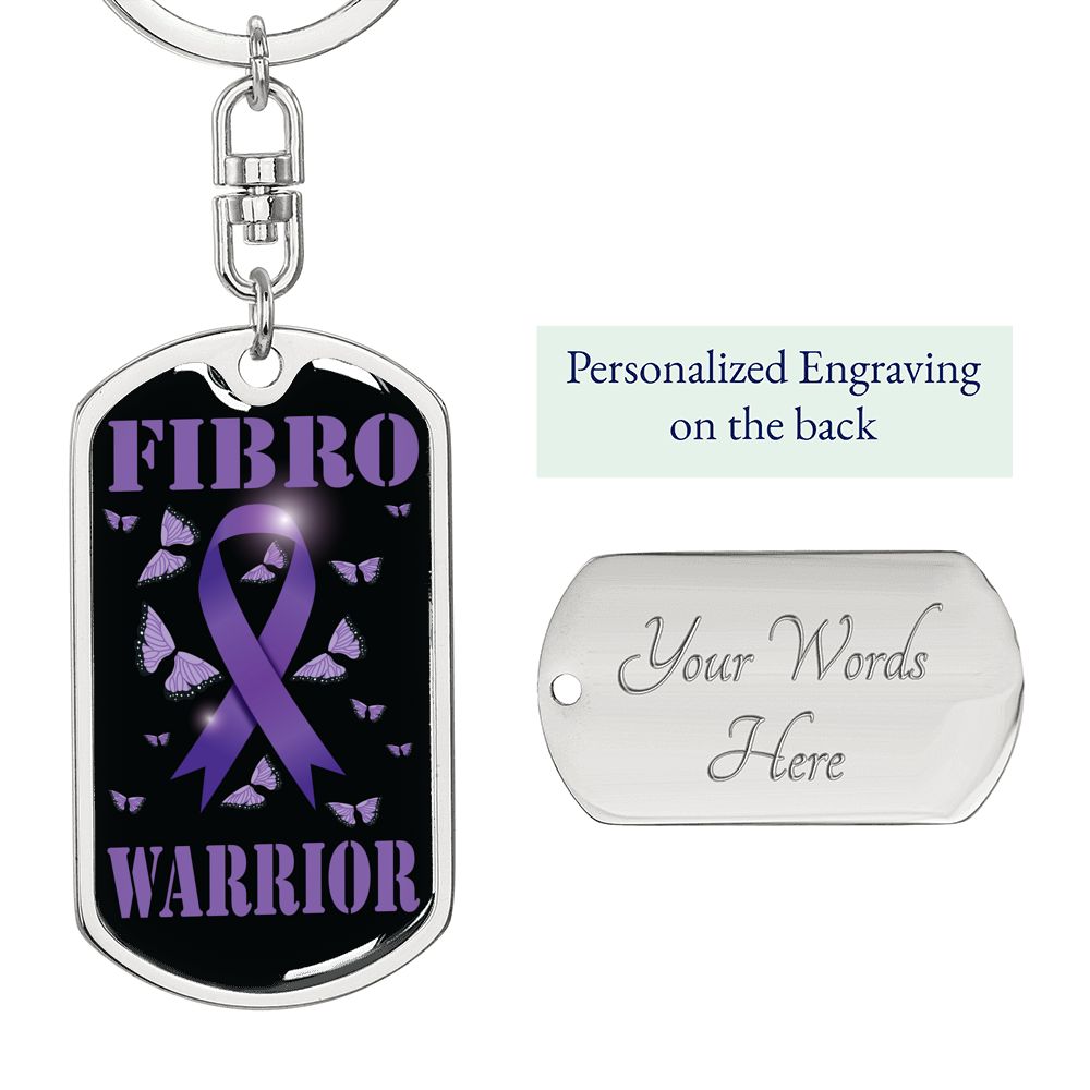 Fibromyalgia Warrior Keychain Stainless Steel or 18k Gold Dog Tag Keyring-Express Your Love Gifts