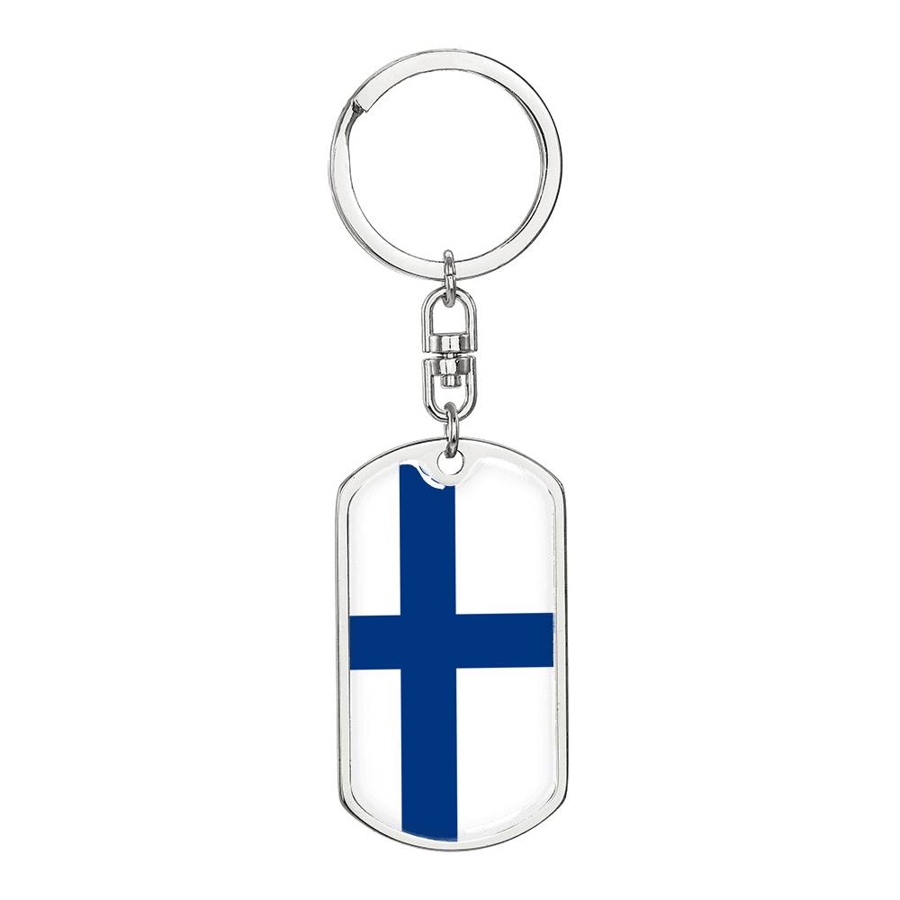 Finland Flag Keychain Dog Tag Stainless Steel or 18k Gold-Express Your Love Gifts