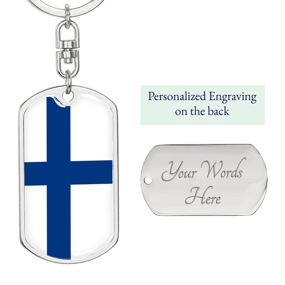 Finland Flag Keychain Dog Tag Stainless Steel or 18k Gold-Express Your Love Gifts