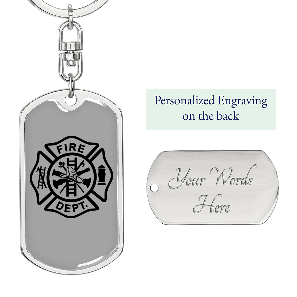 Fire Department Logo Firefighter Keychain Stainless Steel or 18k Gold Dog Tag Keyring-Express Your Love Gifts