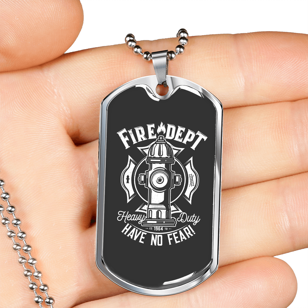 Fire Department No Fear Firefighter Gift Stainless Steel or 18k Gold Dog Tag 24" Chain-Express Your Love Gifts