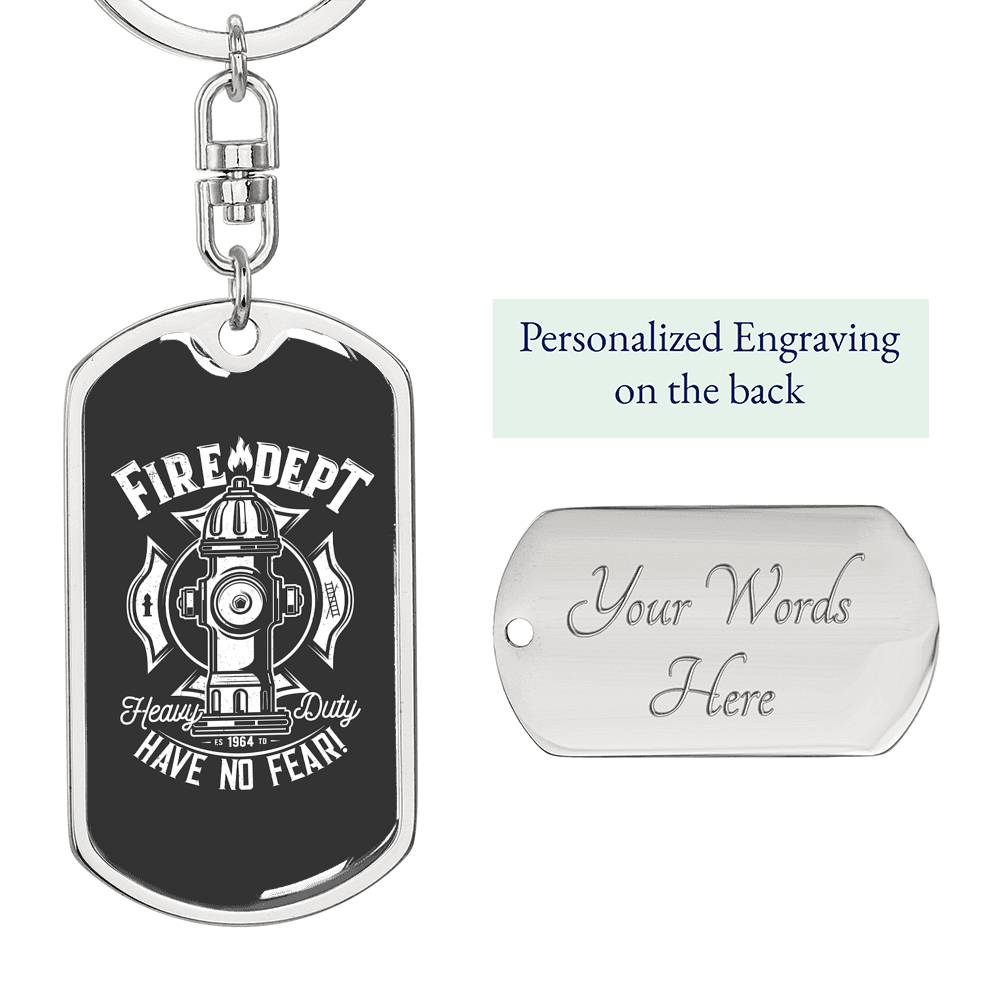 Fire Department No Fear Firefighter Keychain Stainless Steel or 18k Gold Dog Tag Keyring-Express Your Love Gifts