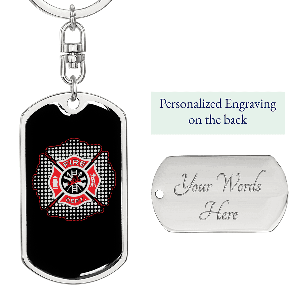 Fire Department Vector Keychain Stainless Steel or 18k Gold Dog Tag Keyring-Express Your Love Gifts