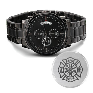 Fire Dept Engraved Multifunction Analog Stainless Steel Chronograph Men's Watch W Copper Dial-Express Your Love Gifts