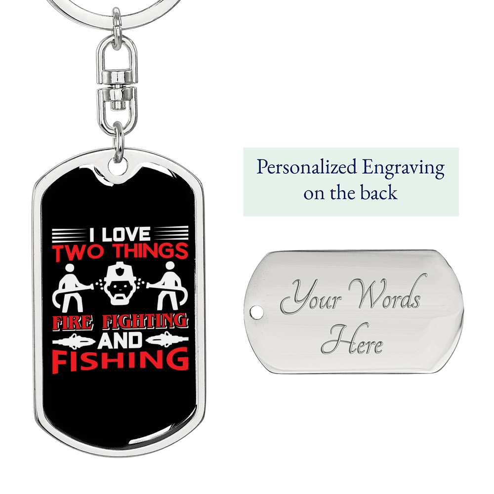 Fire Fighting And Fishing Firefighter Keychain Stainless Steel or 18k Gold Dog Tag Keyring-Express Your Love Gifts