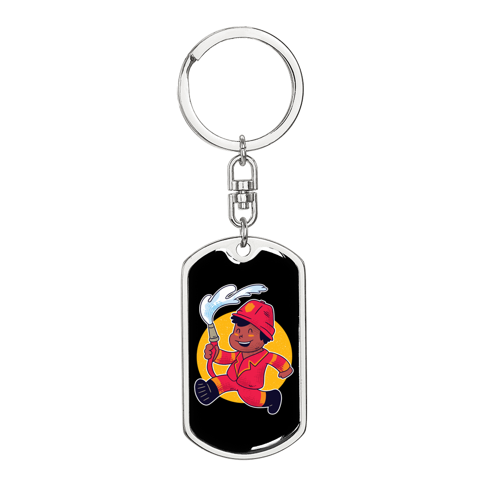 Firefighter Boy Keychain Stainless Steel or 18k Gold Dog Tag Keyring-Express Your Love Gifts