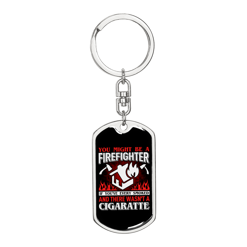 Firefighter CigArettes Keychain Stainless Steel or 18k Gold Dog Tag Keyring-Express Your Love Gifts