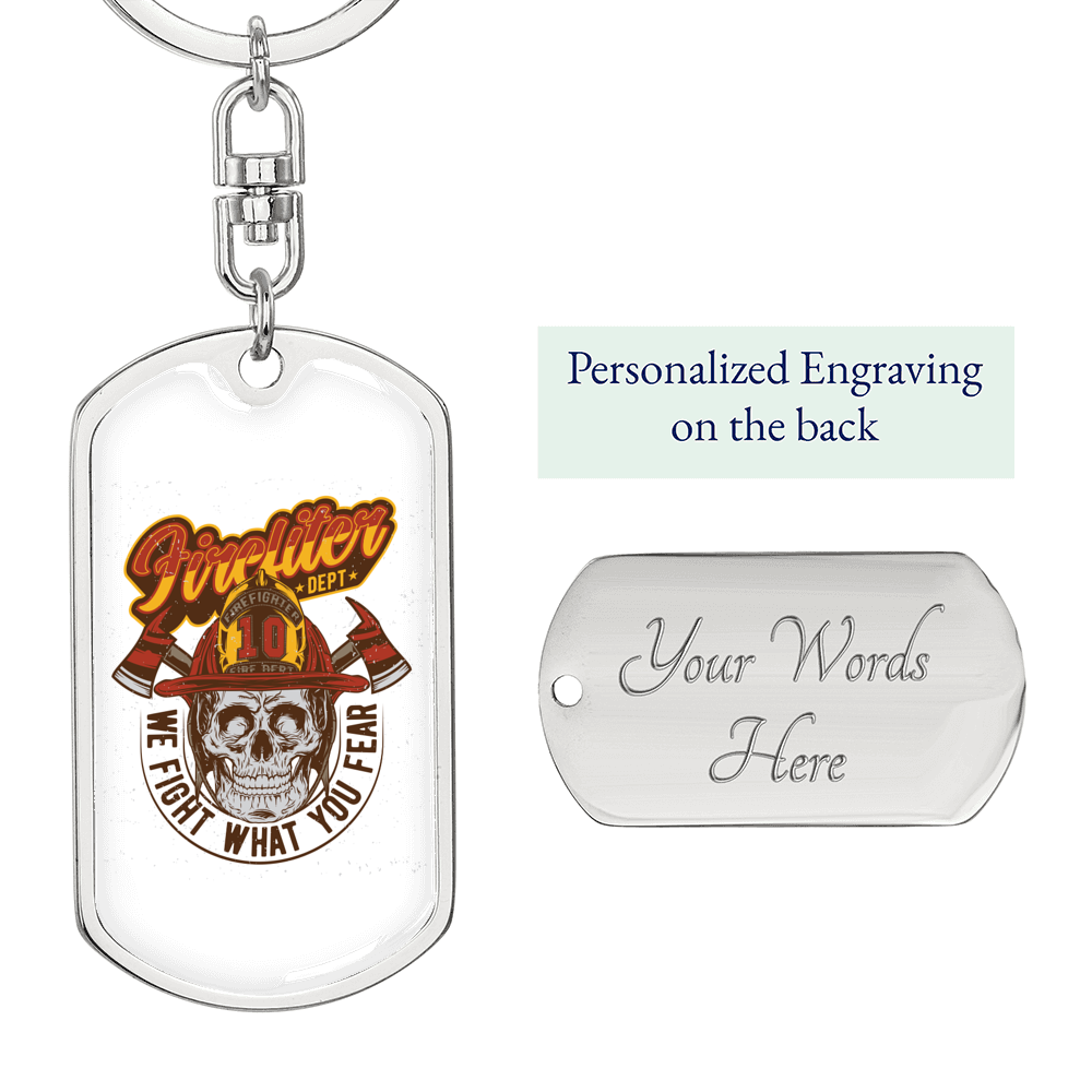 Firefighter Department Keychain Stainless Steel or 18k Gold Dog Tag Keyring-Express Your Love Gifts