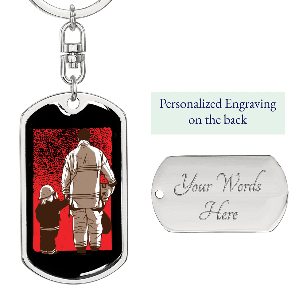 Firefighter Father And Son Keychain Stainless Steel or 18k Gold Dog Tag Keyring-Express Your Love Gifts