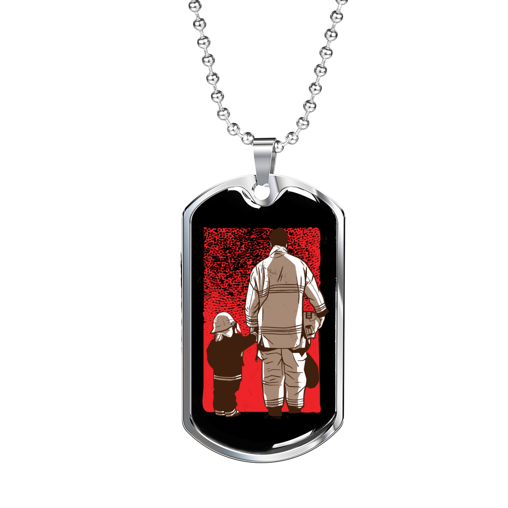Firefighter Father And Son Necklace Stainless Steel or 18k Gold Dog Tag 24" Chain-Express Your Love Gifts