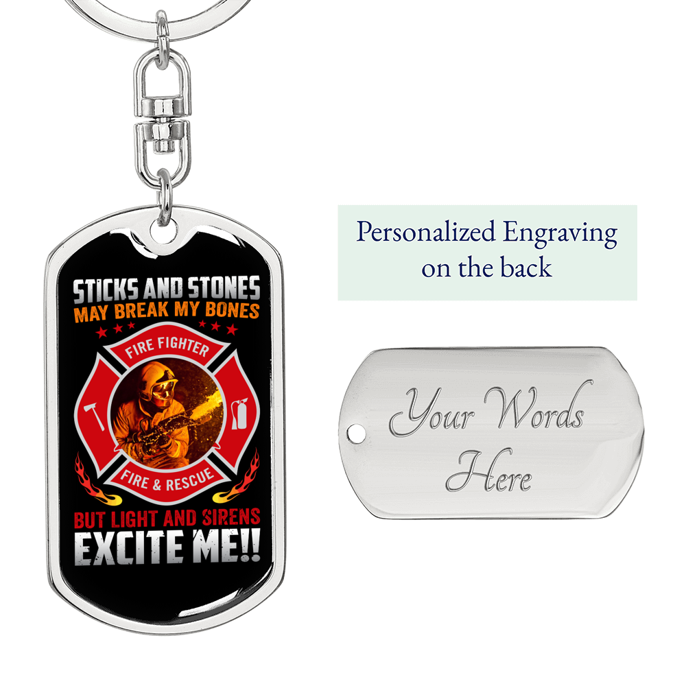 Firefighter Fire Rescue Keychain Stainless Steel or 18k Gold Dog Tag Keyring-Express Your Love Gifts