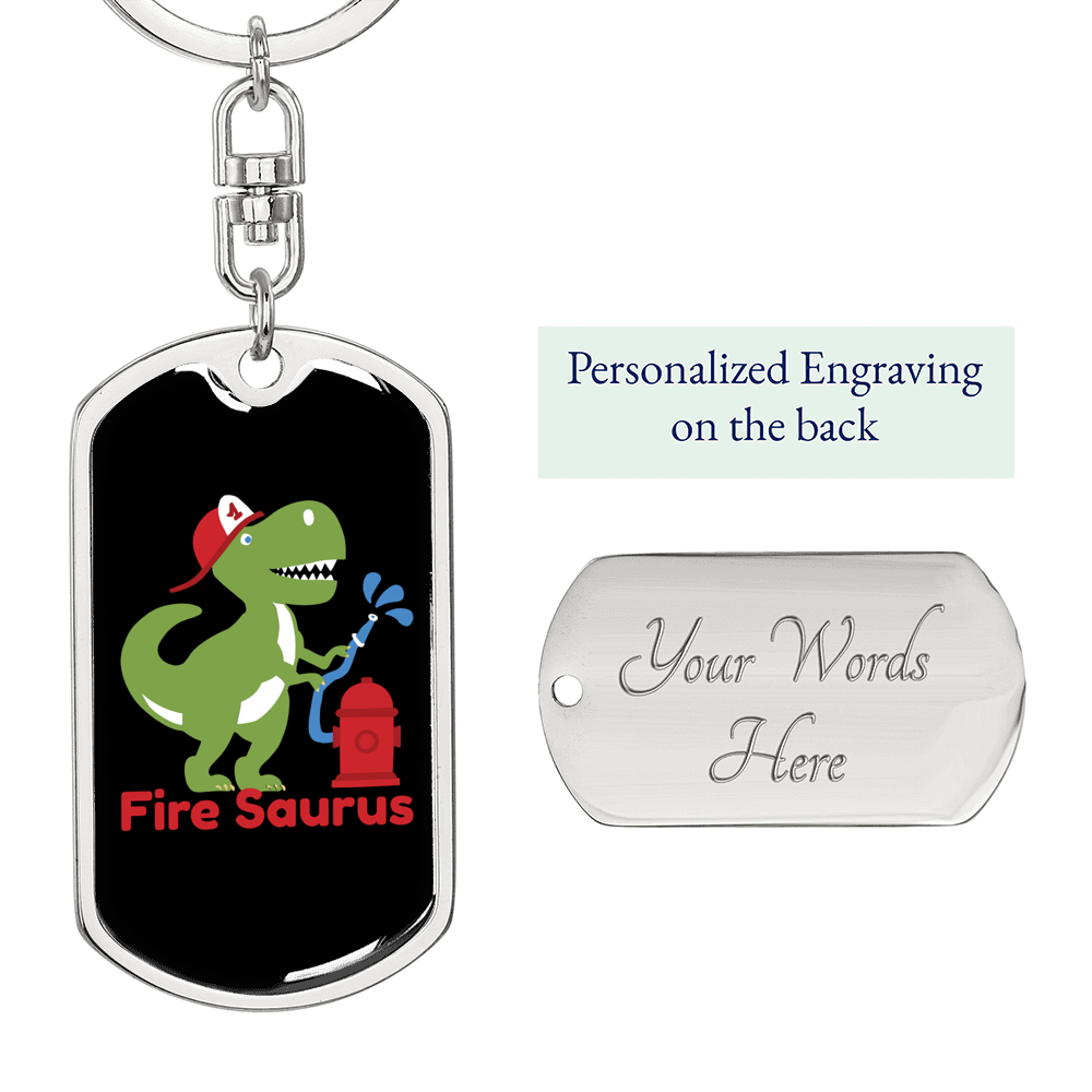 Firefighter Fire Saures Keychain Stainless Steel or 18k Gold Dog Tag Keyring-Express Your Love Gifts