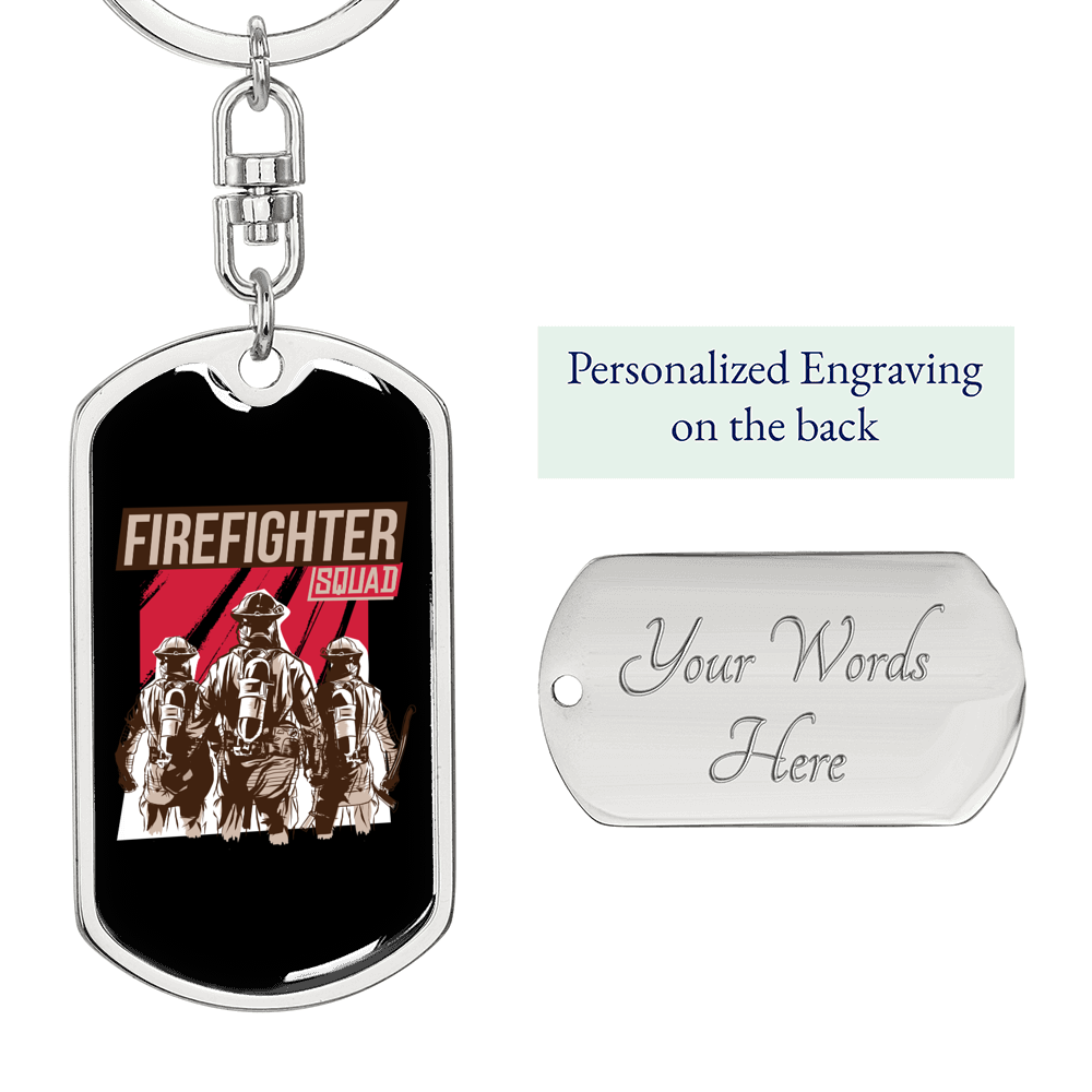 Firefighter Fire Squad Keychain Stainless Steel or 18k Gold Dog Tag Keyring-Express Your Love Gifts