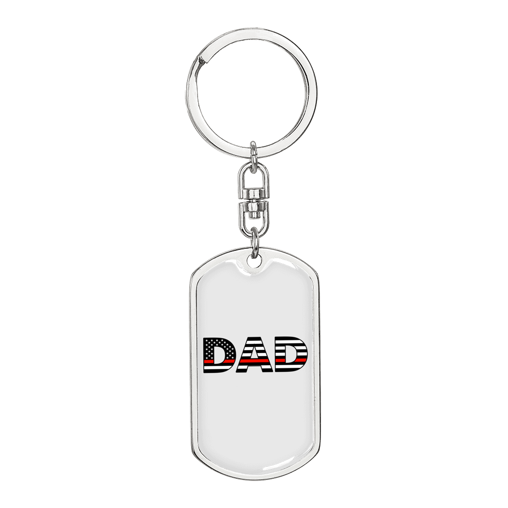 Firefighter Flag Dad Keychain Stainless Steel or 18k Gold Dog Tag Keyring-Express Your Love Gifts