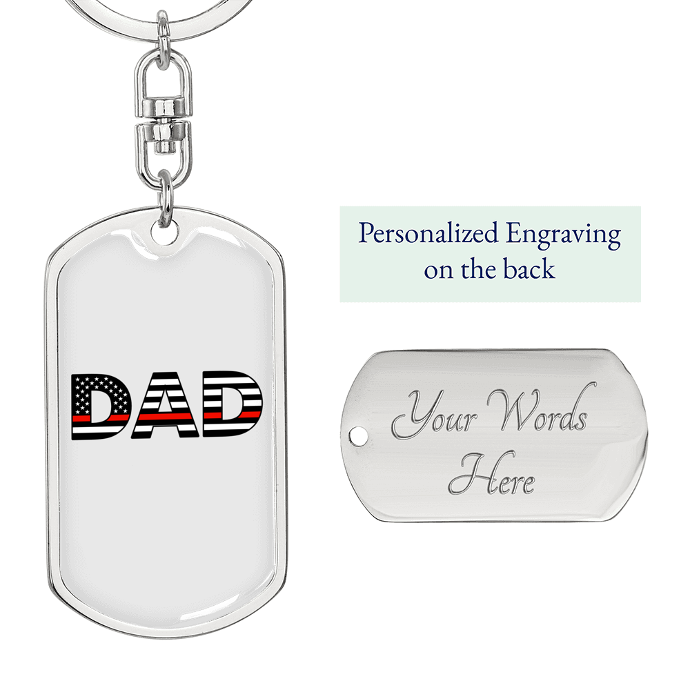 Firefighter Flag Dad Keychain Stainless Steel or 18k Gold Dog Tag Keyring-Express Your Love Gifts