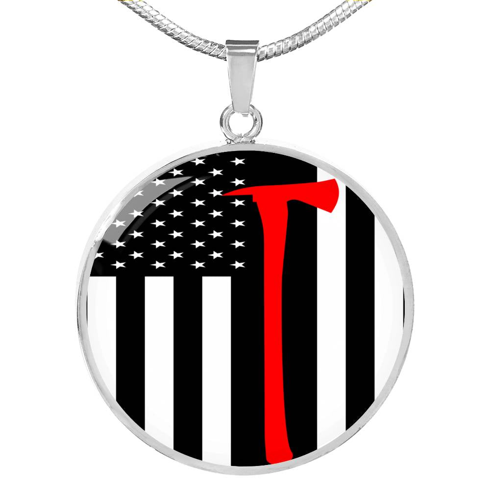 Firefighter Flag W Axe Circle Necklace Stainless Steel or 18k Gold 18-22"-Express Your Love Gifts