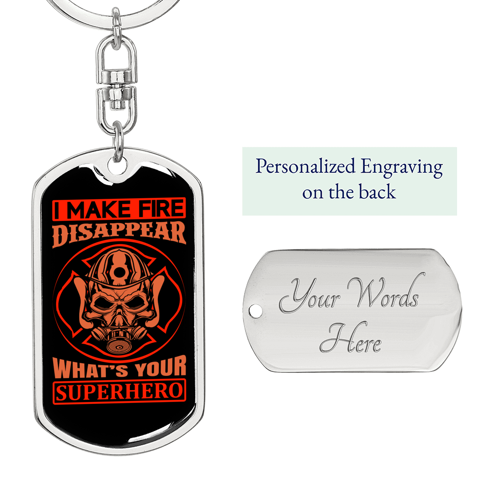 Firefighter Gift Disappear Keychain Stainless Steel or 18k Gold Dog Tag Keyring-Express Your Love Gifts