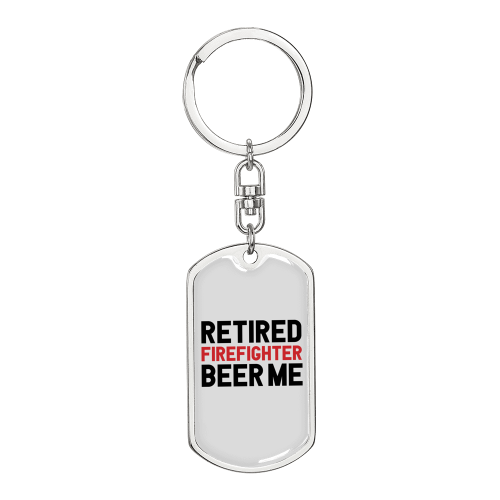 Firefighter In The Middle Keychain Stainless Steel or 18k Gold Dog Tag Keyring-Express Your Love Gifts