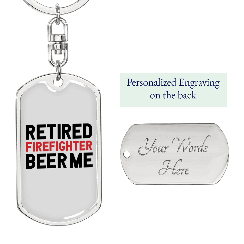 Firefighter In The Middle Keychain Stainless Steel or 18k Gold Dog Tag Keyring-Express Your Love Gifts