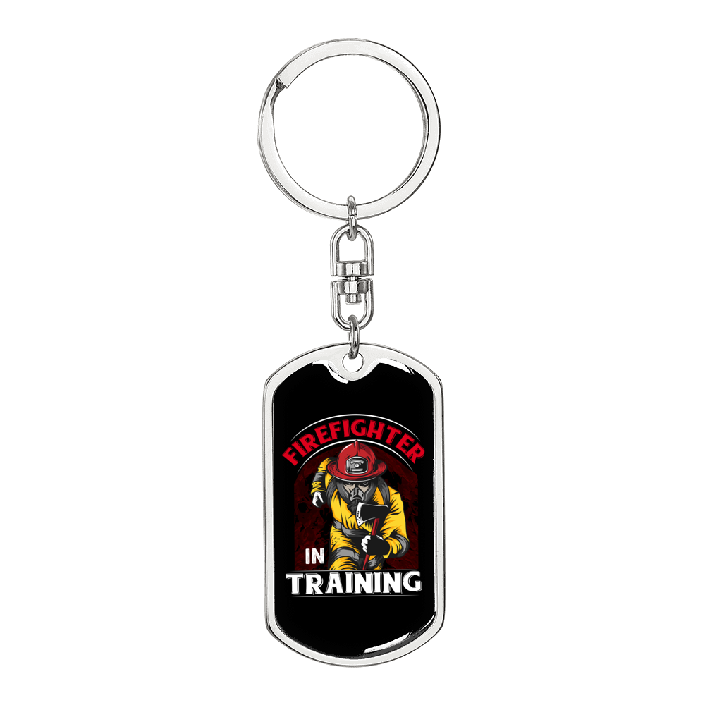 Firefighter In Training Keychain Stainless Steel or 18k Gold Dog Tag Keyring-Express Your Love Gifts