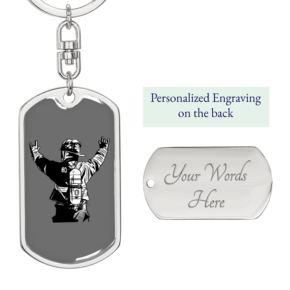 Firefighter In Uniform Keychain Stainless Steel or 18k Gold Dog Tag Keyring-Express Your Love Gifts