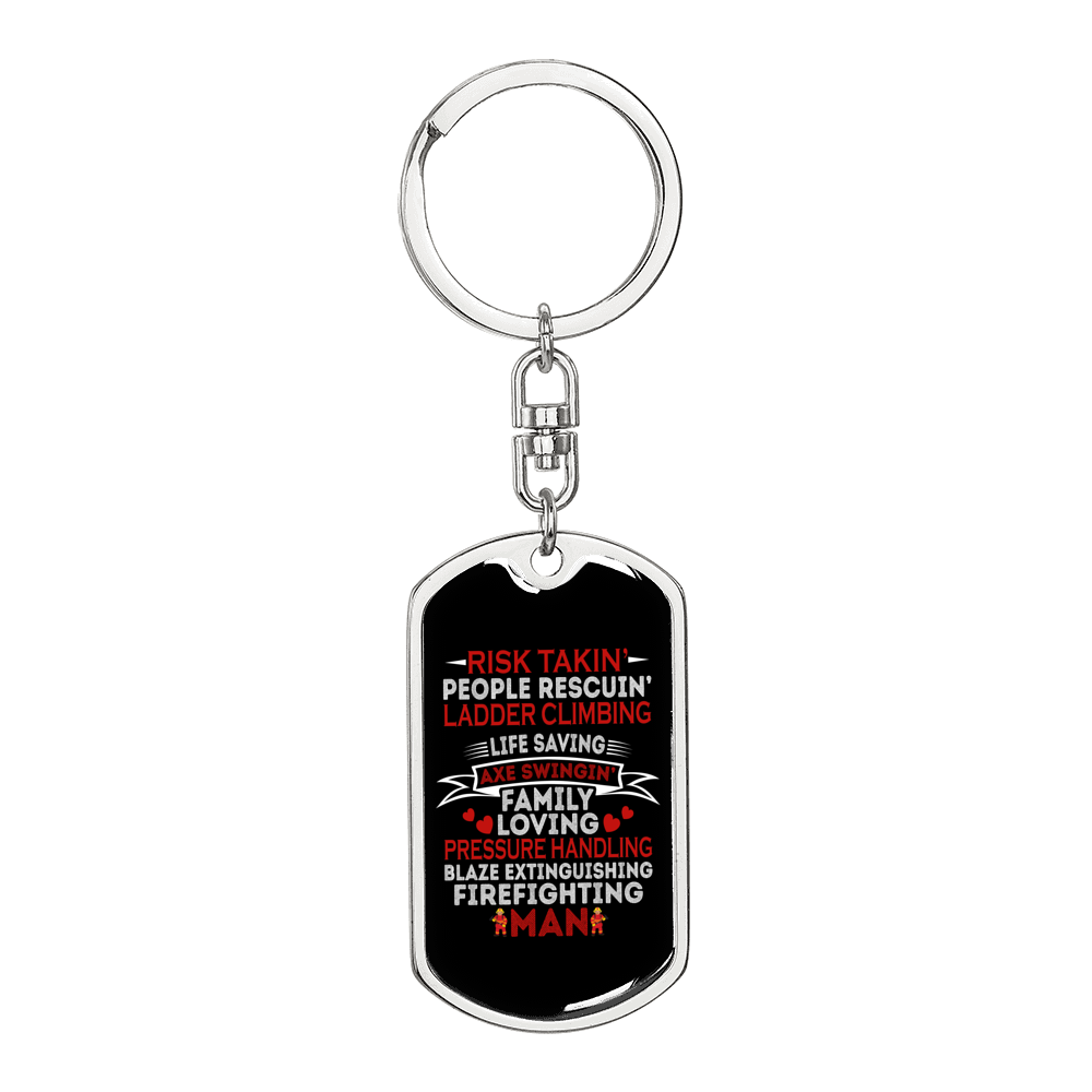 Firefighter Risktaking Keychain Stainless Steel or 18k Gold Dog Tag Keyring-Express Your Love Gifts