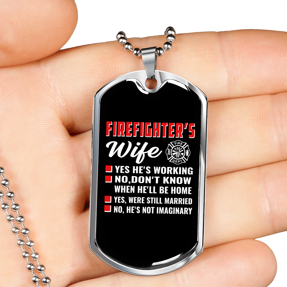 Firefighter'S Wife Necklace Stainless Steel or 18k Gold Dog Tag 24" Chain-Express Your Love Gifts