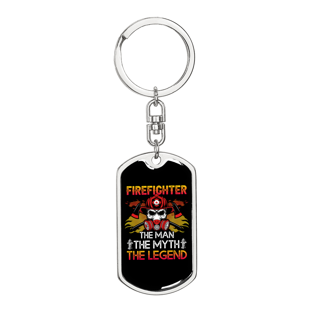 Firefighter The Legend Keychain Stainless Steel or 18k Gold Dog Tag Keyring-Express Your Love Gifts