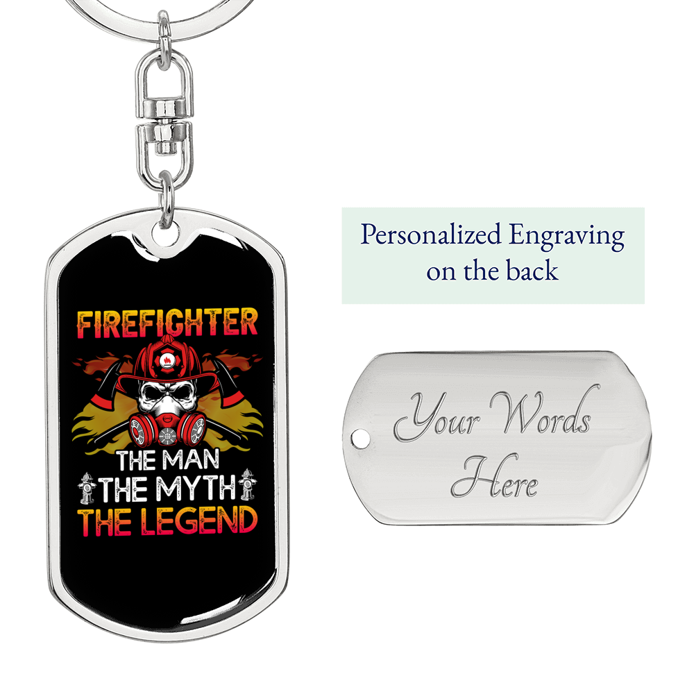Firefighter The Legend Keychain Stainless Steel or 18k Gold Dog Tag Keyring-Express Your Love Gifts