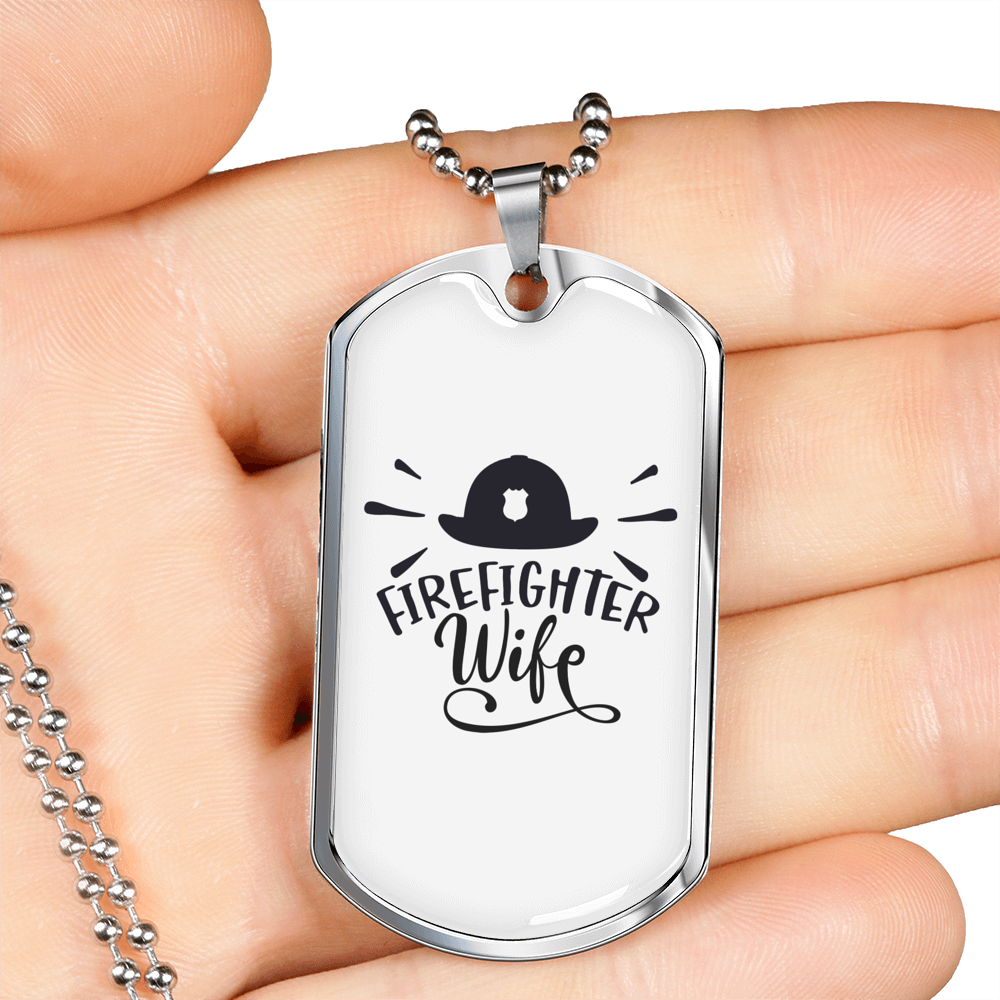 Firefighter Wife Necklace Stainless Steel or 18k Gold Dog Tag 24" Chain-Express Your Love Gifts