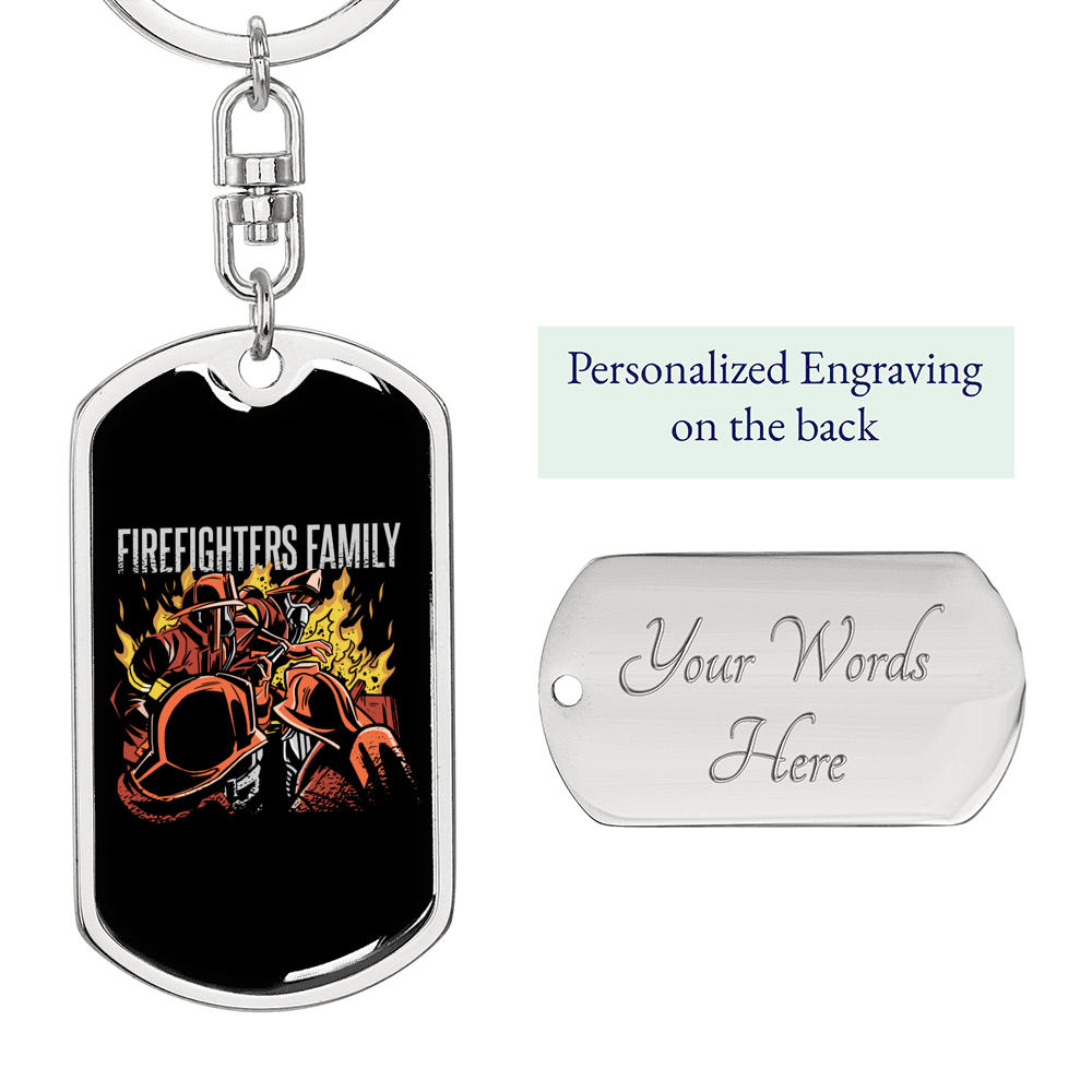 Firefighters Family Keychain Stainless Steel or 18k Gold Dog Tag Keyring-Express Your Love Gifts