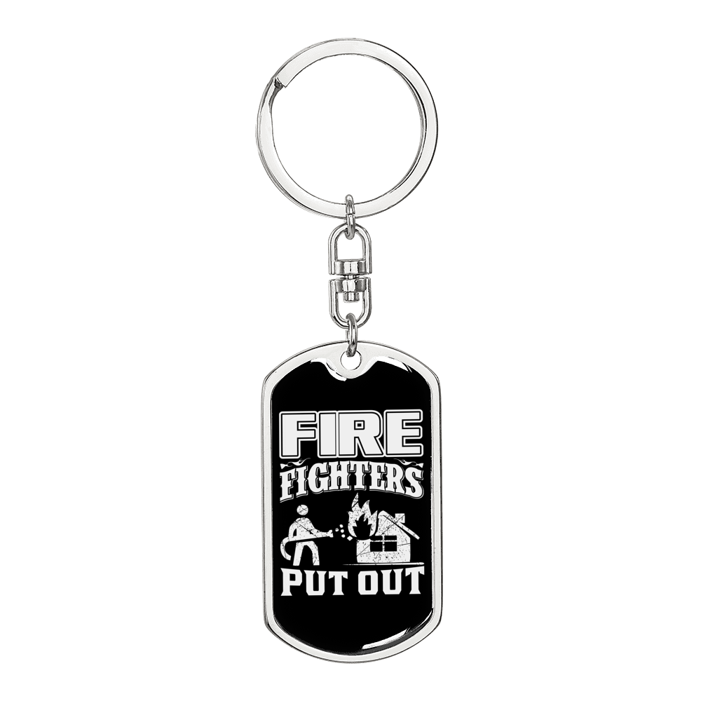 Firefighters Put Out Fire Keychain Stainless Steel or 18k Gold Dog Tag Keyring-Express Your Love Gifts