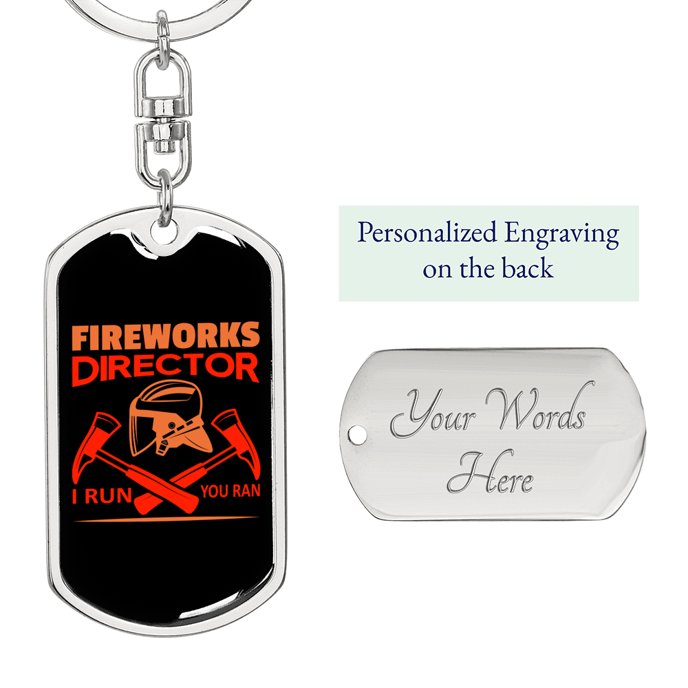 Fireworks Director Firefighter Keychain Stainless Steel or 18k Gold Dog Tag Keyring-Express Your Love Gifts