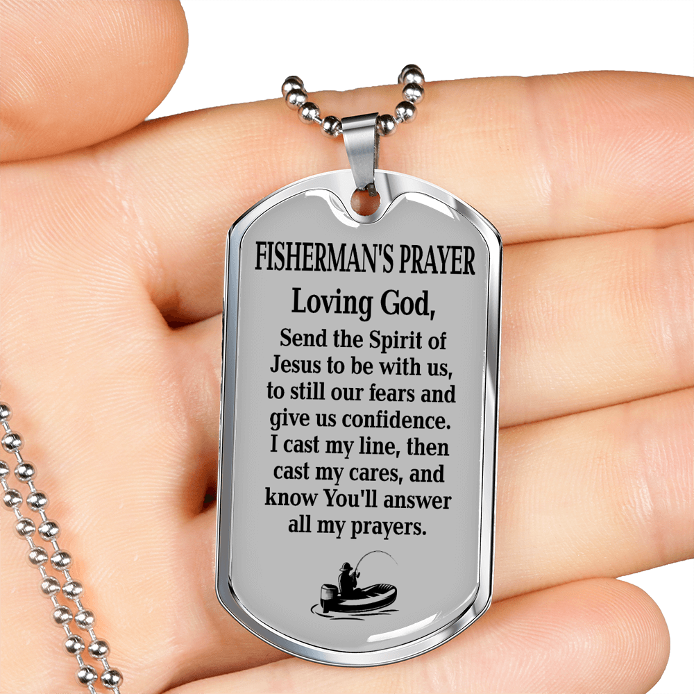 Fisherman'S Prayer Dog Tag Stainless Steel or 18k Gold 24" Chain-Express Your Love Gifts