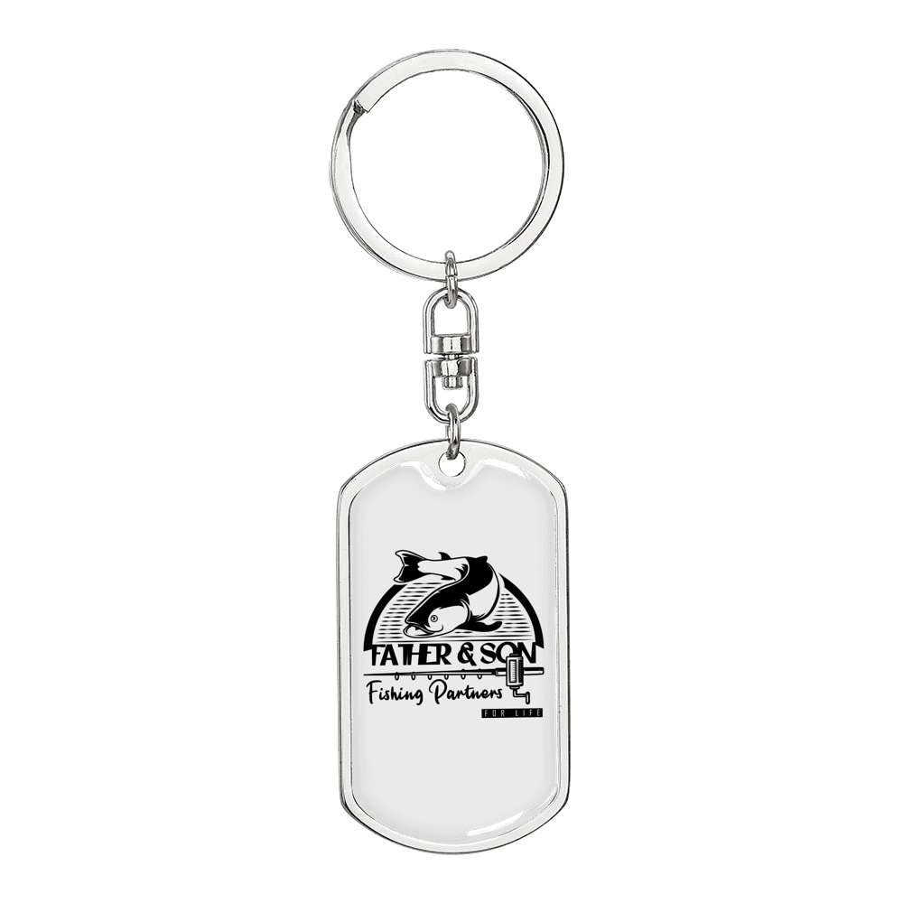 Fishing Partners For Life Keychain Stainless Steel or 18k Gold Dog Tag Keyring-Express Your Love Gifts