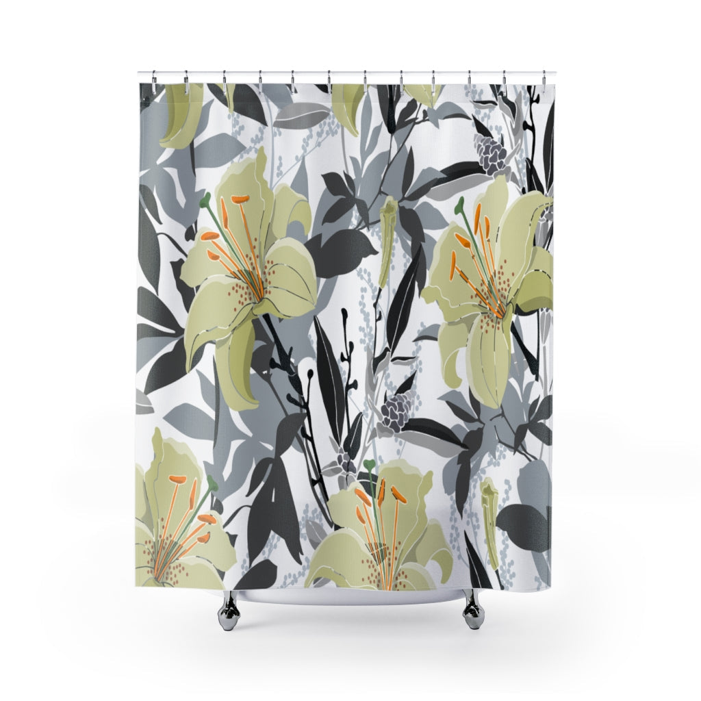 Floral Beautiful Lilies Stylish Design 71&quot; x 74&quot; Elegant Waterproof Shower Curtain for a Spa-like Bathroom Paradise Exceptional Craftsmanship-Express Your Love Gifts