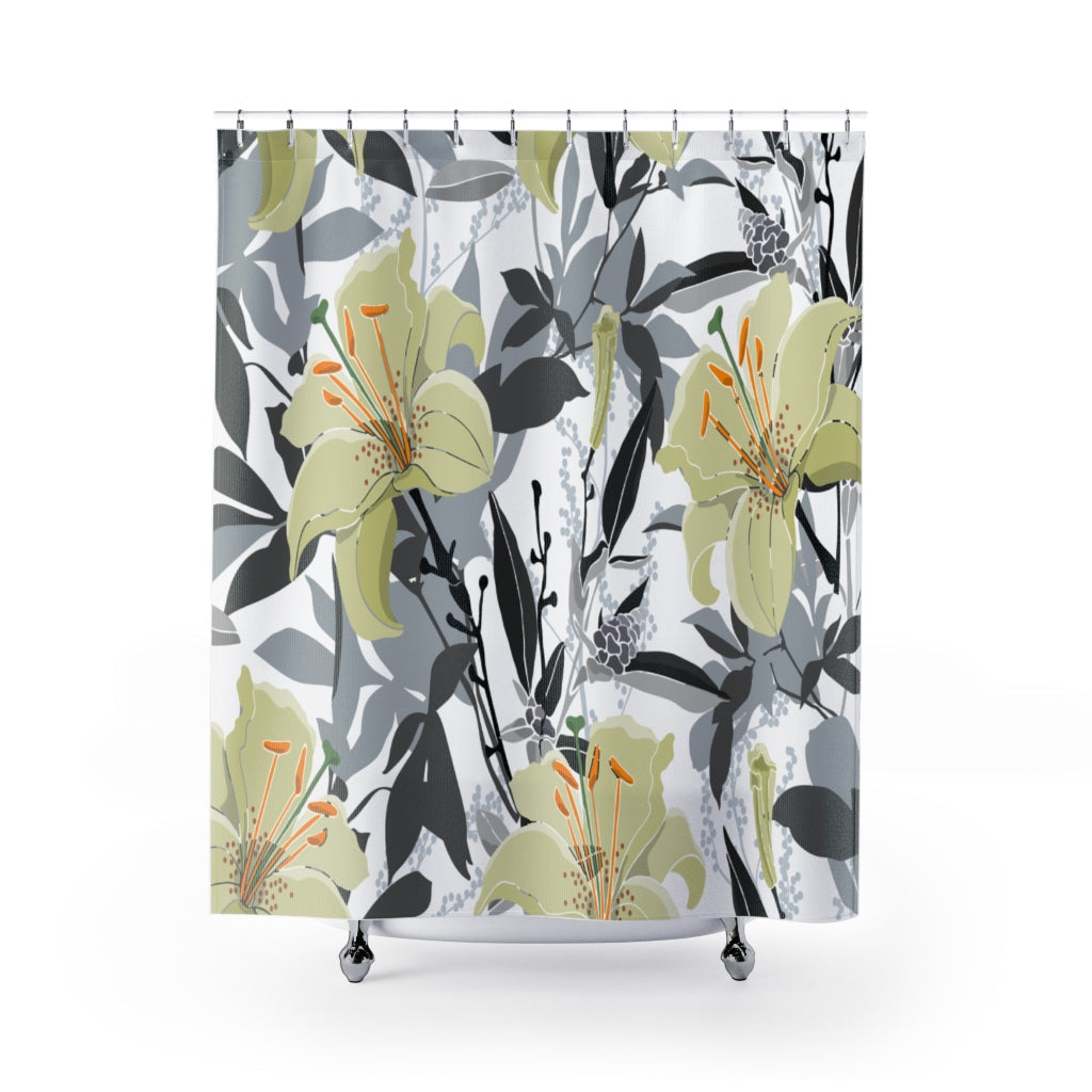 Floral Beautiful Lilies Stylish Design 71" x 74" Elegant Waterproof Shower Curtain for a Spa-like Bathroom Paradise Exceptional Craftsmanship-Express Your Love Gifts