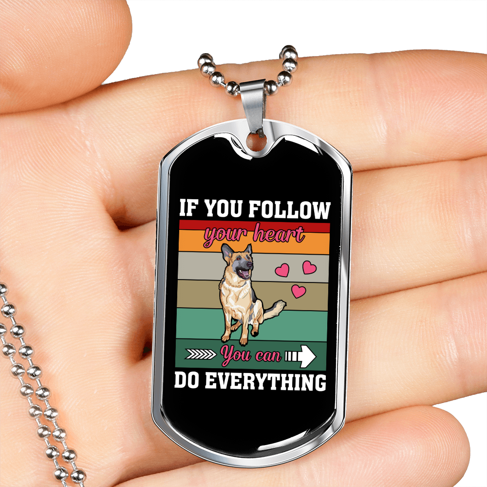 Follow Your Heart Necklace Stainless Steel or 18k Gold Dog Tag 24" Chain-Express Your Love Gifts